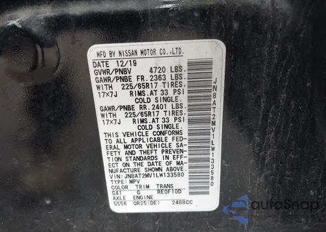 2020 Nissan Rogue S Intelligent Awd z USA, uszkodzony, nr VIN JN8AT2MV1LW133580